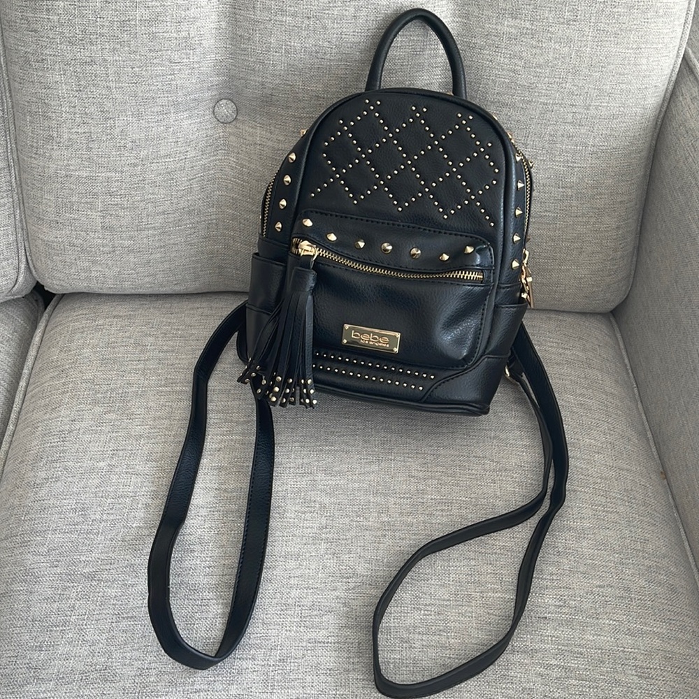 BEBE - Mini Faux Leather Backpack with gold studs
